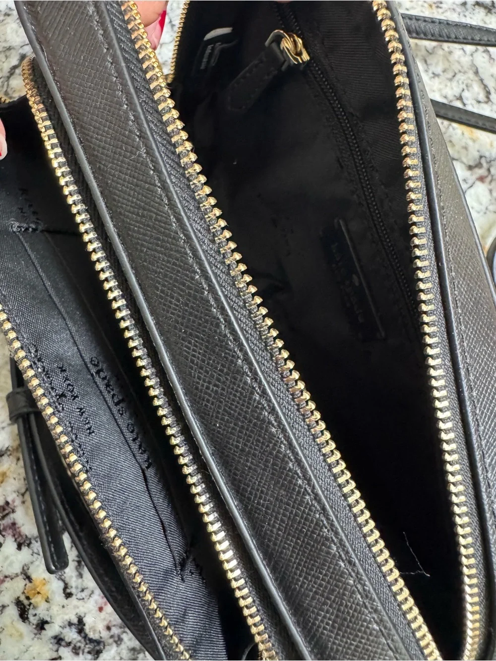 kate spade Black Saffiano Double-Zip Crossbody Bag